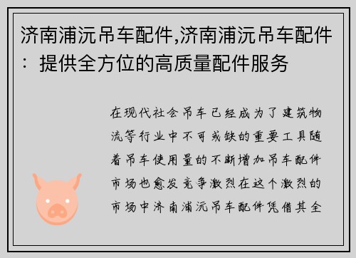 济南浦沅吊车配件,济南浦沅吊车配件：提供全方位的高质量配件服务